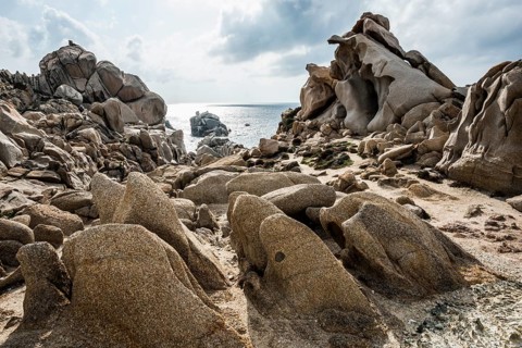 Bizarre and huge granite rocks by the sea, Capo Testa, near Santa Teresa di Gallura, Sardinia,