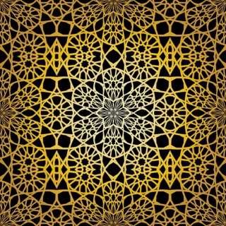 Geometric gold lace seamless pattern. Arabic tile lattice vector background.