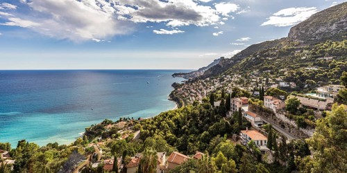 View from Roquebrune over the sea, Roquebrune-Cap-Martin, Côte d'Azur, Mediterranean Sea, France,