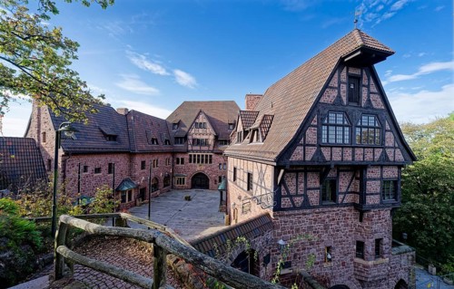 Outbuildings of Wartburg Castle. The castle near Eisenach, in the north-western Thuringian Forest,