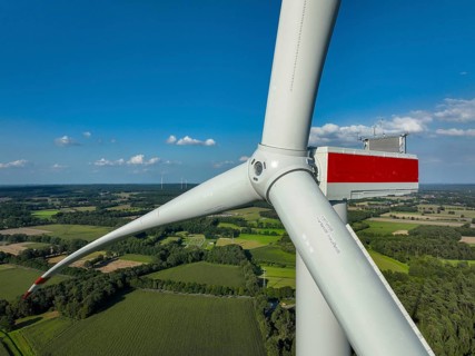 Dorsten, North Rhine-Westphalia, Germany, new construction of a wind turbine. Wind farm Große