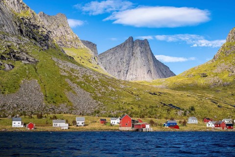 Place Kirkefjord at the Reinefjord, Lofoten, Norway, Europe