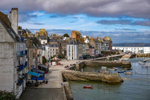 Douarnenez, Brittany, France - Port de Rosmeur harbour in the picturesque harbour town of