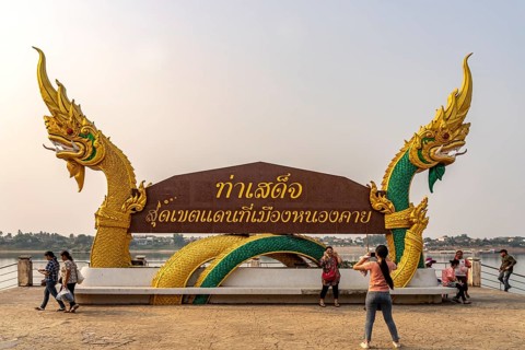 Nagas on the Mekong Promenade in Nong Khai, Thailand, Asia