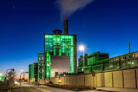 The Lausward combined heat and power plant in Düsseldorf, gas and steam turbine power plant,
