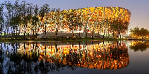 Olympic Stadium Bird's Nest Beijing Olympic Stadium modern architecture panorama in Beijing, China,
