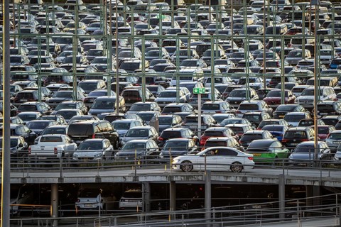 Full car park P2, at Cologne-Bonn Airport, North Rhine-Westphalia, Germany, Europe