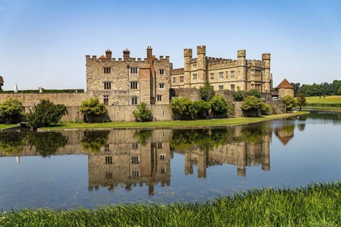 The moated castle of Leeds Castle near Maidstone, Kent, England, Great Britain