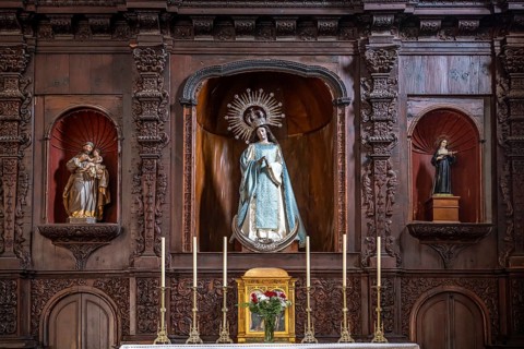 Altar in the interior of the Church of the Assumption of the Virgin Mary or Nuestra Senora de