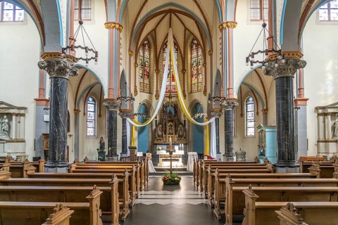Interior of the Roman Catholic parish church of St Martinus, town of Zons, Dormagen, Lower Rhine,