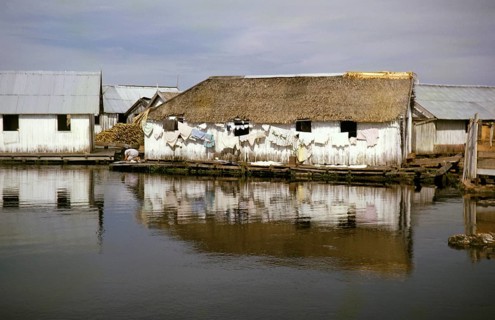 Informal shelters built on logs, known as the floating city, Manaus, Brazil 1962