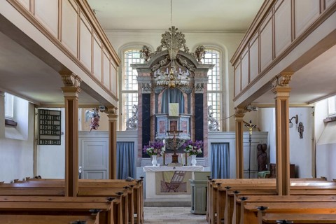 Altar of the Panitzsch church, Borsdorf, district of Leipzig, Saxony, Germany, Europe