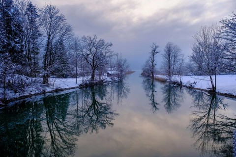 Loisach in winter, near Kochel am See, Upper Bavaria, Bavaria, Germany, Europe