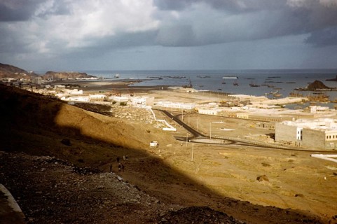 View of harbour facilities and ships in the harbour, Aden, Yemen, 1956, Asia
