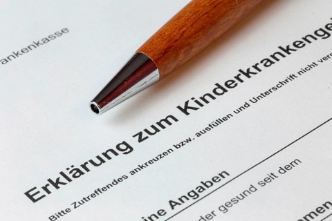 Close-up of a form for child sickness benefit from the health insurance fund