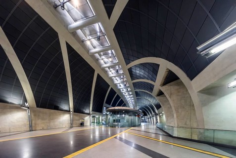 Modern architecture of the Heumarkt light rail station. Kölner Verkehrs-Betriebe AG (KVB) is a