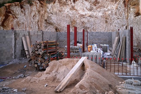 Construction site in the rock, Alaró, Calvià, Majorca, Balearic Islands, Balearic Islands, Spain,