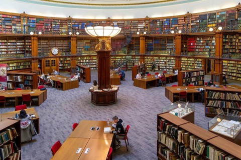 Historic circular Picton Reading Room inside Liverpool Central library, city of Liverpool, England,
