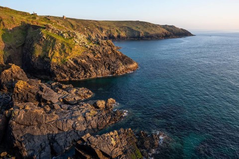 Coastal landscape at Botallack Mine, also known as Crown Mine. The ruins of Wheal Edward in the