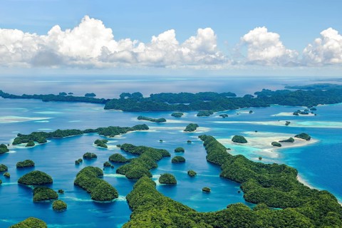 Aerial view bird's eye view of UNESCO cultural heritage natural heritage Rock Islands islands in