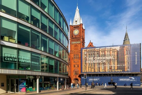 Red brick Victoria building clocktower and renovation of art gallery, Sir Peter Rigby Centre,