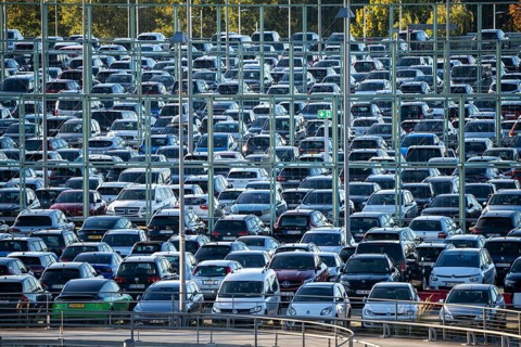 Full car park P2, at Cologne-Bonn Airport, North Rhine-Westphalia, Germany, Europe