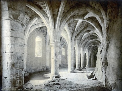 Chillon Castle, interior, Bonivard's Prison, Geneva Lake, Switzerland, Historic, digitally restored
