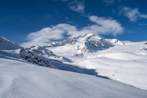 Snow-covered mountain landscape, mountain peak Monte Cevedale and glacier Zufallferner, Ortler