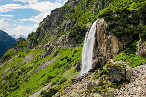 Wyssebach Falls plunges over a striking cliff, Canton of Bern, Switzerland, Europe