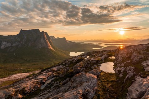 Mountains at the Efjord at sunset, Mount Stortinden, near Narvik, Tysfjord, Ofoten, Norway, Europe