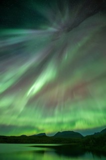Northern Lights over the mountains of Lapporten, Abisko National Park, Lapland, Sweden, Europe