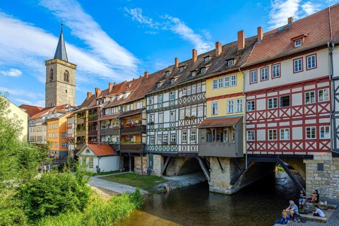 The Krämerbrücke in the historic city centre of Erfurt, Thuringia, Germany, is one of the city's