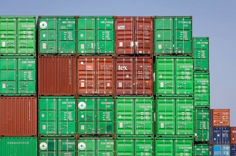 Duisburg, Ruhr area, North Rhine-Westphalia, Germany - Duisburg harbour, containers at the