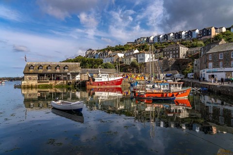 Town view and harbour of Mevagissey, Cornwall, England, Great Britain