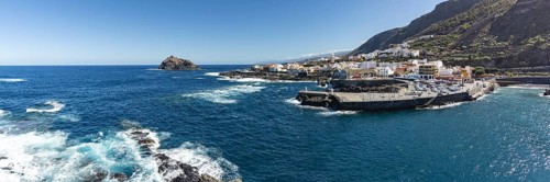 Atlantic coast with Roque de Garachico island off the town of Garachico, Tenerife, Canary Islands,