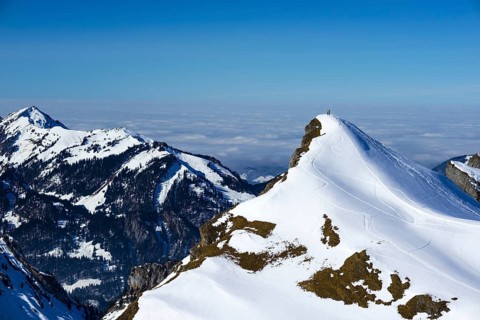 Snowshoe hiker, Allgäu Alps, Allgäu, Bavaria, Germany, Europe
