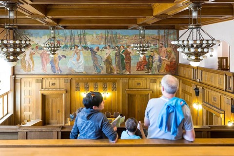 City council chamber with painting by Max Klinger, interior design of the town hall in Chemnitz,