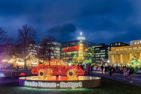 Stuttgart Christmas market in the evening. Traditional event with more than 3.5 million visitors