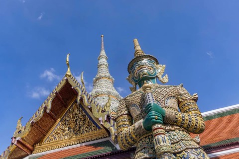 Wat Phra Kaeo, Temple of the Emerald Buddha. Statue of Indrajit. Bangkok, Thailand, Asia