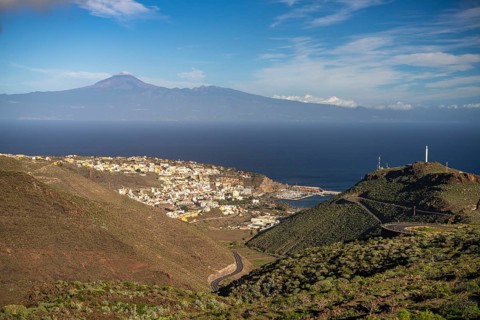 View over La Gomera to the capital San Sebastián de La Gomera and the island of Tenerife, La