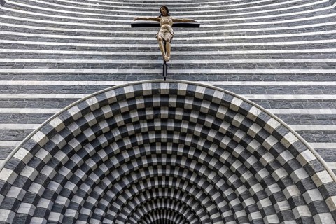Chiesa di San Giovanni Battista, interior view, architect Mario Botta, Mogno, near Fusio,