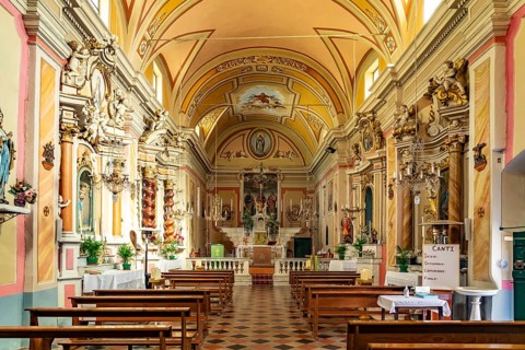 Interior of the Chiesa Parrocchiale di Santo Stefano Protomartire church in Rocchetta Nervina,