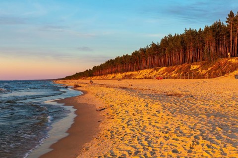 Beach at sunset, close to Stegna, a village in Nowy Dwór Gdanski County, Pomeranian Voivodeship, in