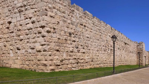 Jerusalem Old City Walls close to main entrance Damascus gate, main tourist attraction