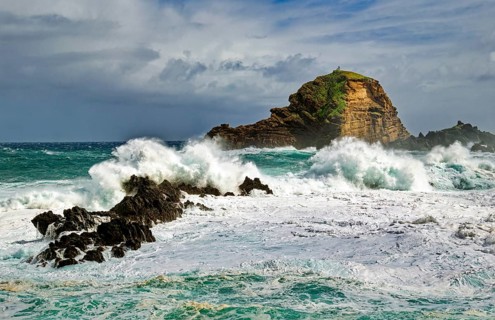 High waves on the rocks of Porto Moniz, Atlantic surf, storm, Porto Moniz, Madeira, Portugal,