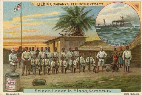 Picture series German overseas colonies, war camp in Miang, Cameroon, Liebig picture, digitally