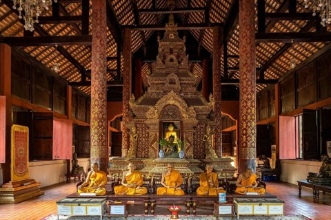 Wax figures of deceased monks in the Buddhist temple complex Wat Phra Singh, Chiang Mai, Thailand,