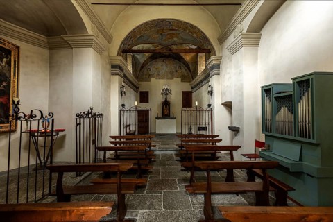 Church, interior, mountain village Bordei, Centovalli, Canton Ticino, Switzerland, Europe