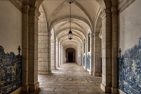 Church and Monastery of Sao Vicente de Fora, Cloister gallery with azulejo painted tiles, Lisbon,