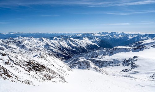 Mountain panorama, snow-covered mountain landscape in winter, Fürkeleferner glacier, view of the